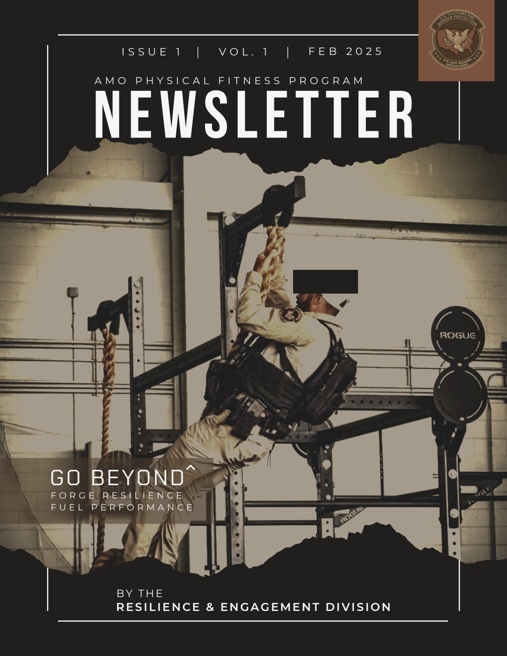 Cover of the AMO Physical Fitness Program newsletter, Issue 1, February 2025.